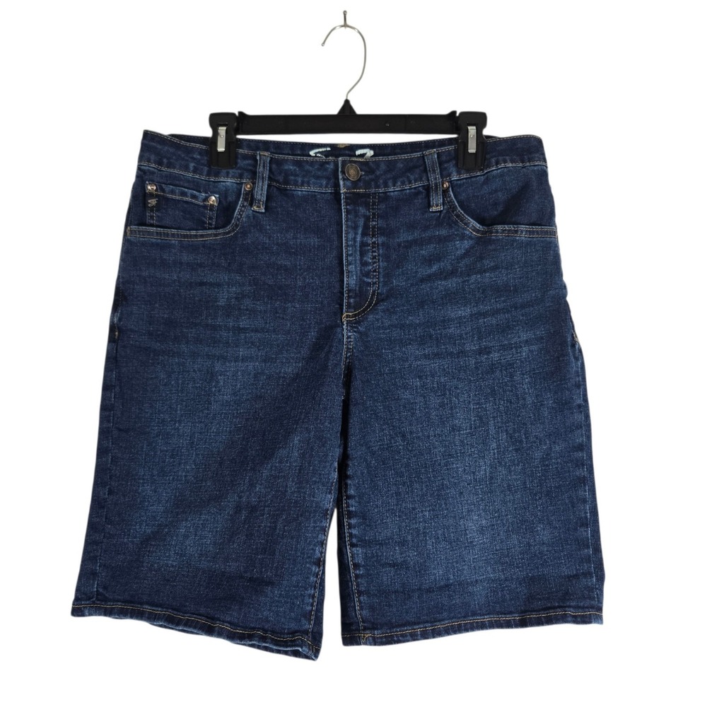 Seven7 Denim Bermuda Shorts Womens 10 Dark Wash Blue Jean Mid Rise